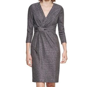 Calvin Klein - Metallic Faux-Wrap Cocktail Dress
